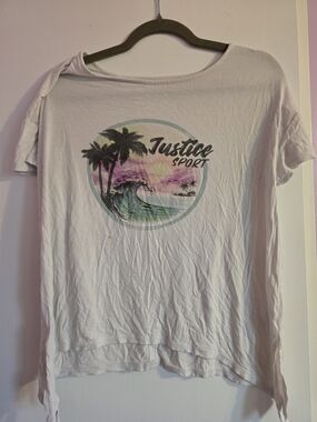 Justice White Tee with Pastel Palm & Wave Graphic